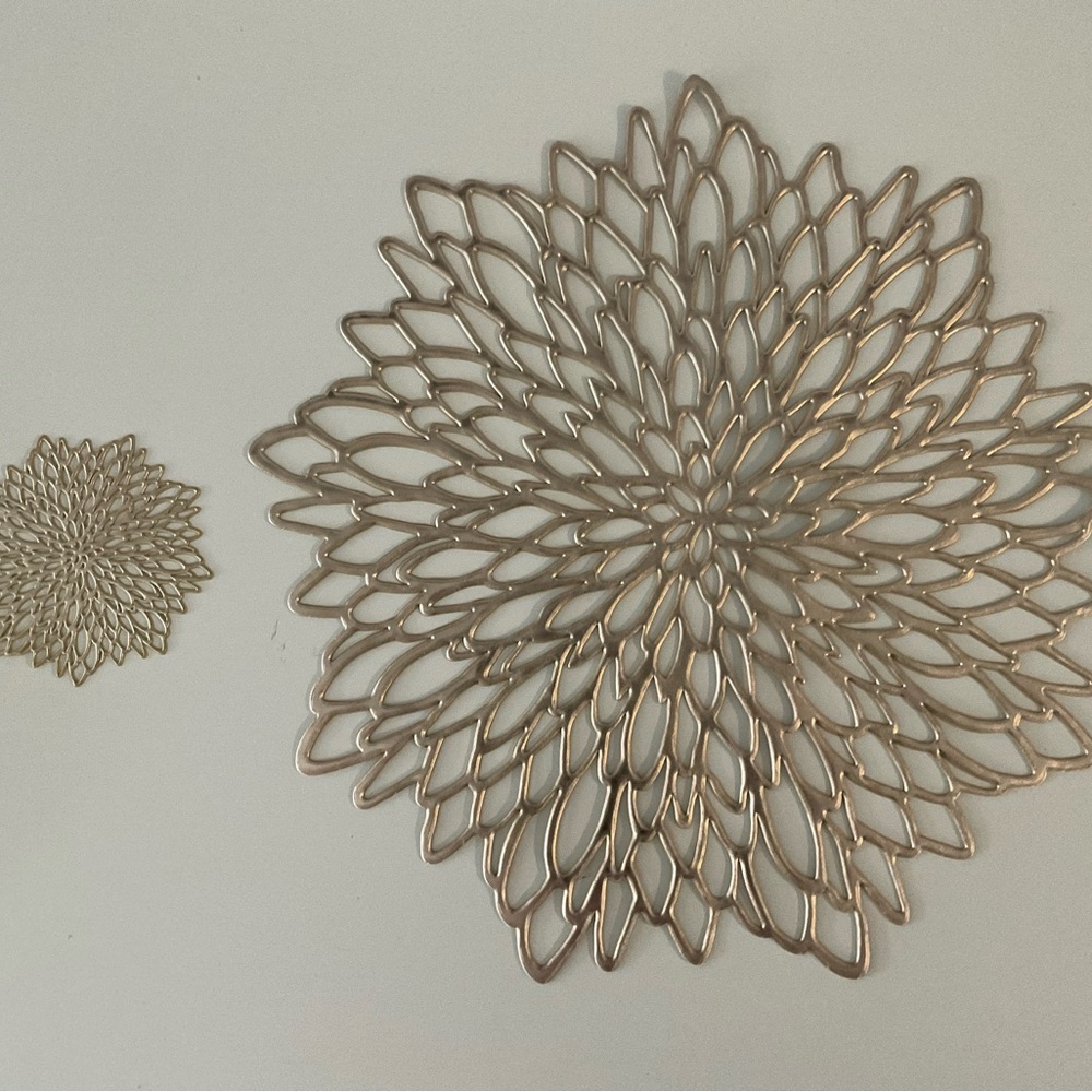 8 Round Floral Leaf Vinyl Dining Table Place Mats & 8 Matching Drink Coasters